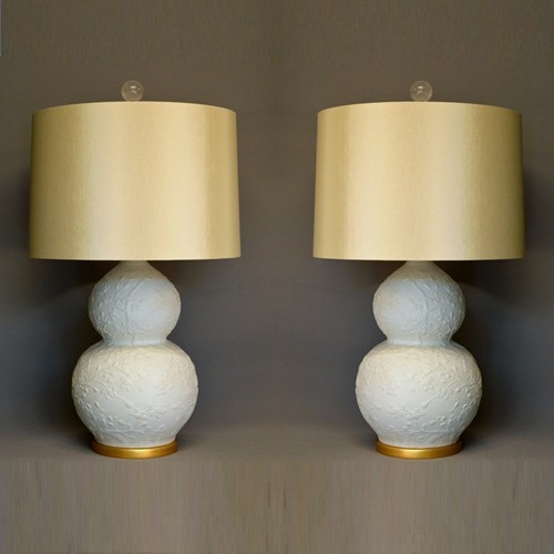 Pair of white double gourd vases mounted as lamps